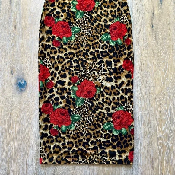 DNA Couture Leopard Print Strapless Midi Dress with Red Rose Accents - Medium - Picture 5 of 16